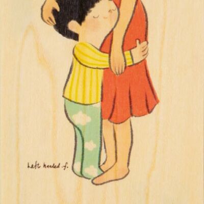 Biglietto in legno - bambini 3 abbraccio
