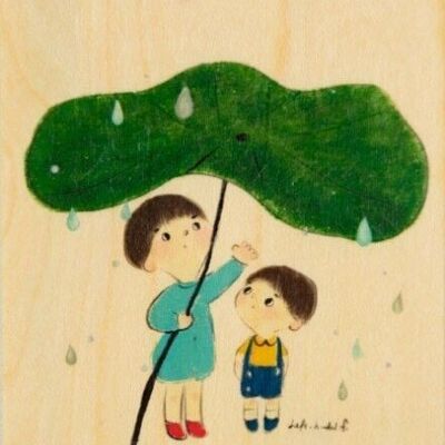Carte en bois- kids 3 raining