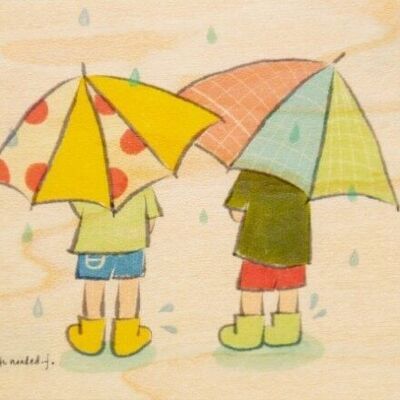 Carte en bois- kids 3 rainy day