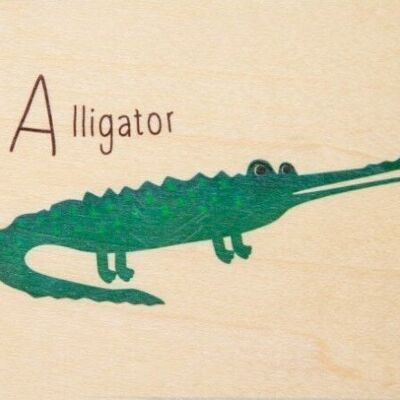 Carte en bois- abc alligator