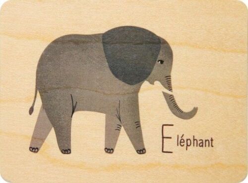 Carte en bois- abc éléphant