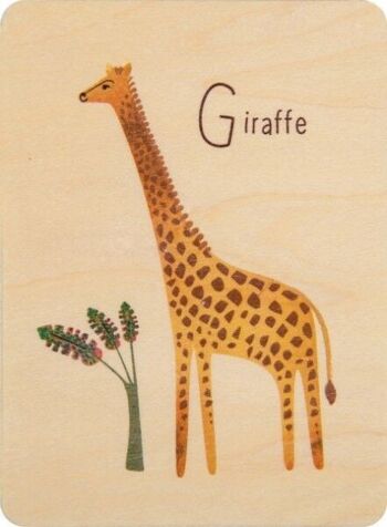 Carte en bois- abc giraffe