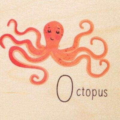 Wooden card - abc octopus