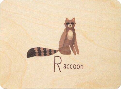 Carte en bois- abc raccoon