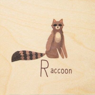 Wooden card- abc raccoon