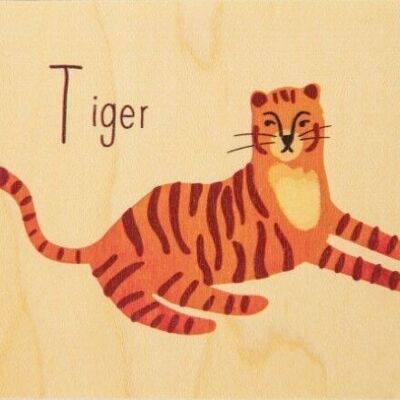 Tarjeta de madera - tigre abc