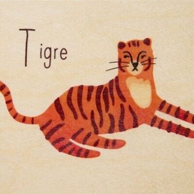 Carte en bois- abc tigre