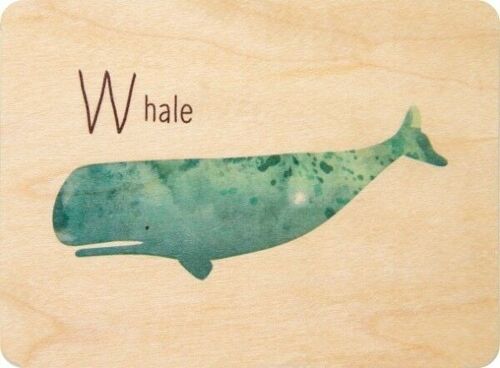 Carte en bois- abc whale
