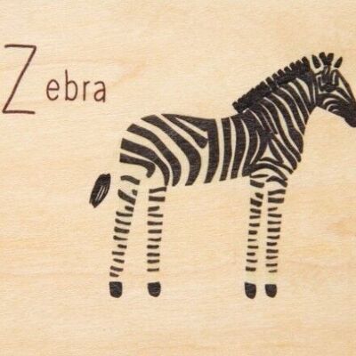 Carte en bois- abc zebra