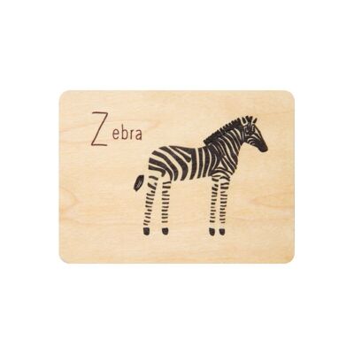 Carte en bois- abc zebra