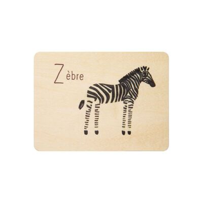 Carte en bois- abc zèbre
