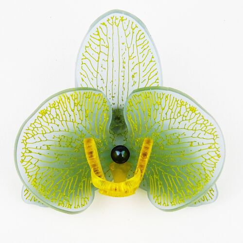 3D Orchid Brooch Sea breeze & Yellow Small