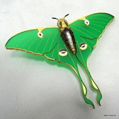 Luna Moth Brooch Jade Green Small
