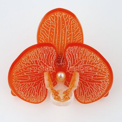 Broche Orchidée 3D Givrée Orange Valencienne Petit