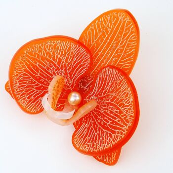 Broche Orchidée 3D Givrée Orange Valencienne Petit 2