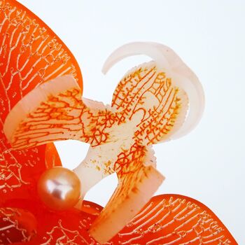 Broche Orchidée 3D Givrée Orange Valencienne Petit 3