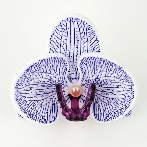 3D Orchid Brooch White & Purple Small