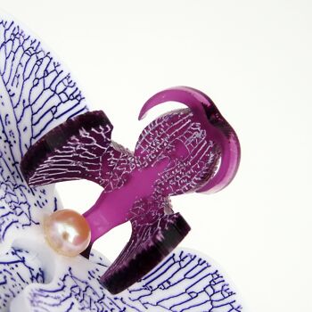 Broche Orchidée 3D Blanc & Violet Petit 2