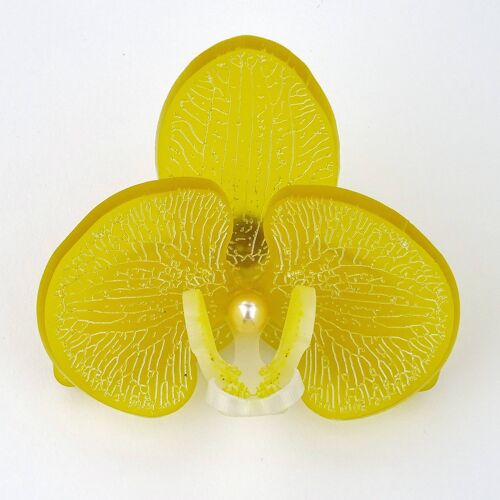 3D Orchid Brooch Frosted Sicilian Lemon Small