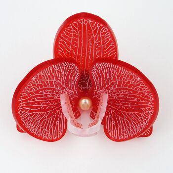 Broche Orchidée 3D Rouge Rubis Givré Petit 1