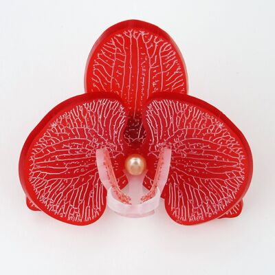3D Orchid Brooch Frosted Ruby Red Small