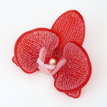 Broche Orchidée 3D Rouge Rubis Givré Petit 4