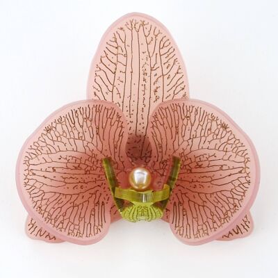 3D Orchideenbrosche Blush Pink mit Gold Small