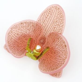 Broche Orchidée 3D Rose Blush avec Or Petit 3