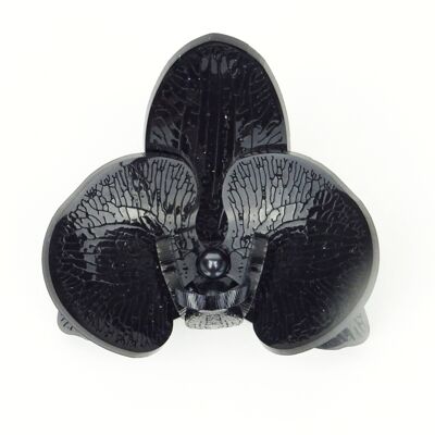 3D Orchid Brooch Black on Black Small