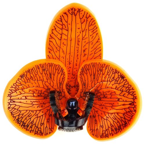 3D Orchid Brooch Pumpkin Orange & Black Small