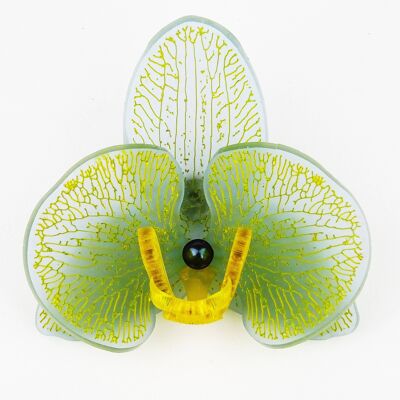 3D Orchid Brooch Sea breeze & Yellow Large
