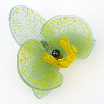 Broche Orchidée 3D Brise de Mer & Jaune Large 4