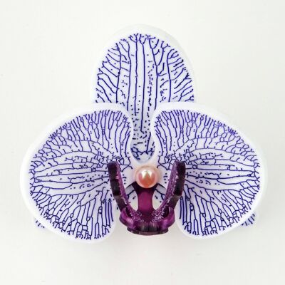 Spilla Orchidea 3D bianca e viola grande