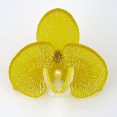 3D Orchid Brooch Frosted Sicilian Lemon Large