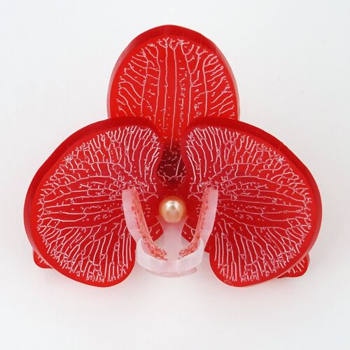 3D Orchid Brooch Frosted Ruby Red Large