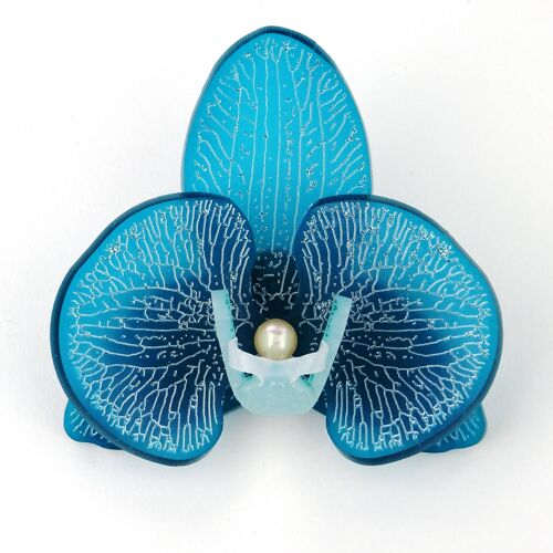 3D Orchid Brooch French Teal Large
