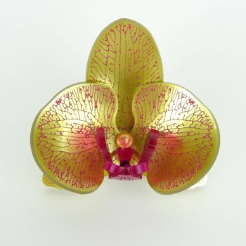 Broche Orchidée 3D Or & Cerise Large 1
