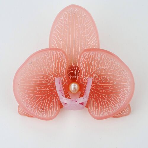 3D Orchid Brooch Blush Pink & Gold Large