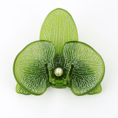 3d Orchid Brooch Frosted Bottle Green Large