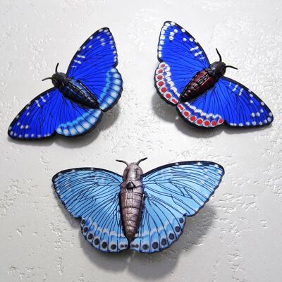 Grande broche papillon bleu oiseau