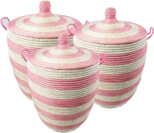 Alibaba pink strip laundry basket medium - AST1/P/M