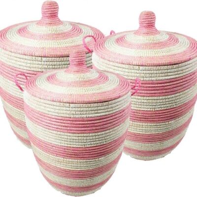 Alibaba pink strip laundry basket medium - AST1/P/M
