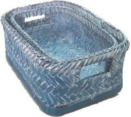 Blue wash bamboo shelf baskets set of 2 - BWA 4/2