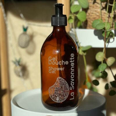 Etched Glass Bottle - "Shower Gel"