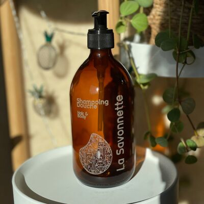 Etched Glass Bottle - "Shower Shampoo"