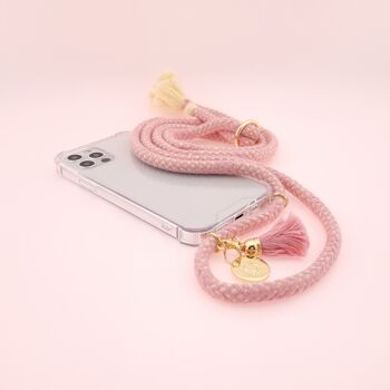 Chaîne de téléphone portable FLAMINGO - couverture transparente avec cordon en coton doux et glands 1