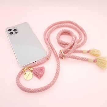 Chaîne de téléphone portable FLAMINGO - couverture transparente avec cordon en coton doux et glands 2