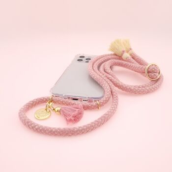 Chaîne de téléphone portable FLAMINGO - couverture transparente avec cordon en coton doux et glands 4