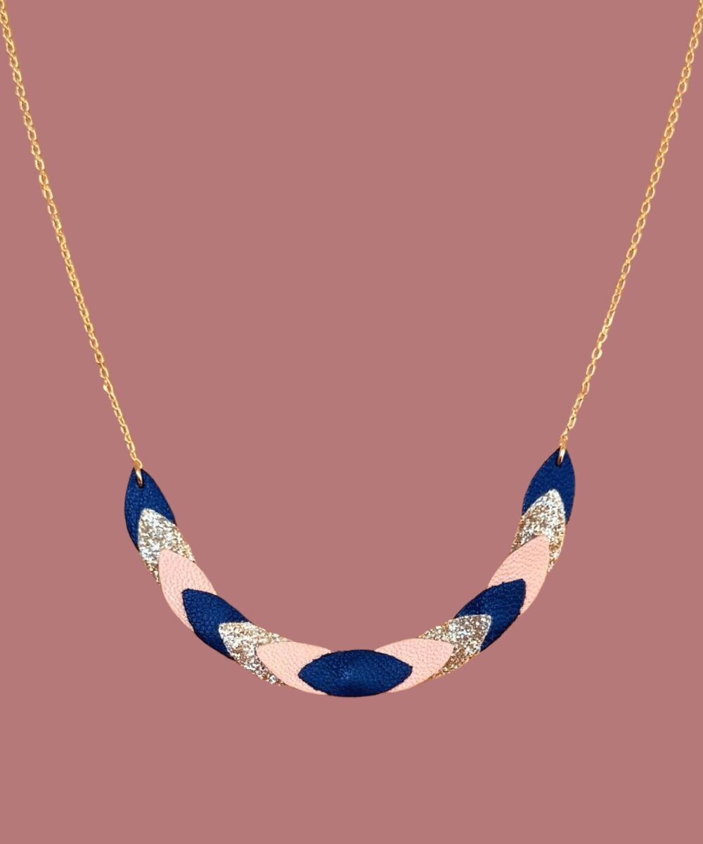 Volta Lederhalskette - Marineblau, Terrakotta, Pailletten