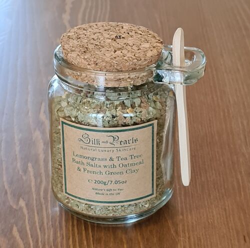 Lemongrass & Tea Tree Bath Salts with Oatmeal & French Green Clay - 520g / 200g - 200g